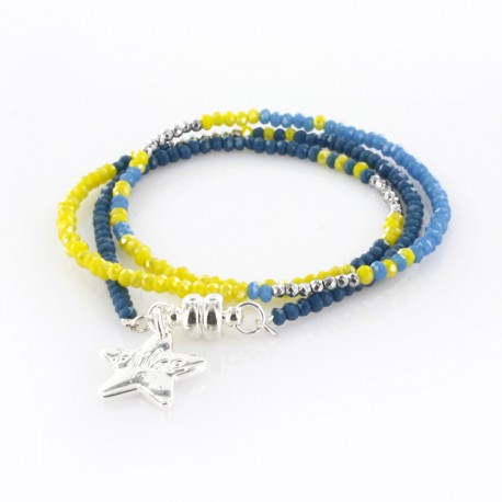 Bracelet triple, bleu et jaune